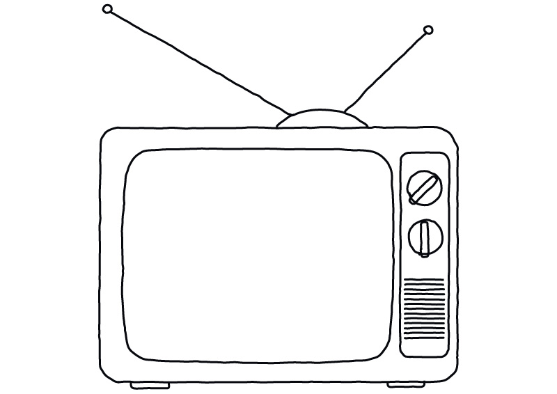 Hand drawn line art old TV