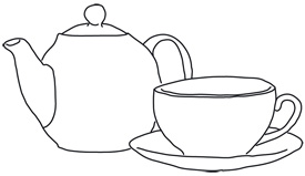 Line art tea-pot with cup free vector illustration