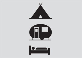 Holiday icons - tent, caravan, bed