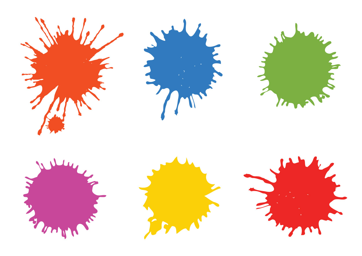 Paintball splatters free vector art – orange, blue, green, purple...