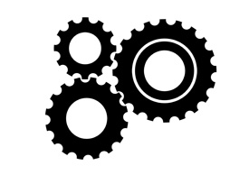 3 Black Gear Wheels Free Vector Icon