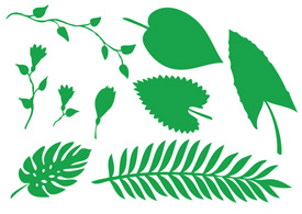 Jungle Plant Leaves and Flowers Vector Silhouettes