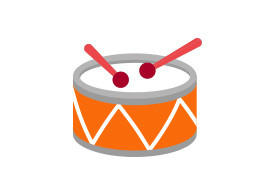 Orange Flat Drum With Red Drumsticks