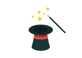 Magic Hat and Wand Flat Vector Icon