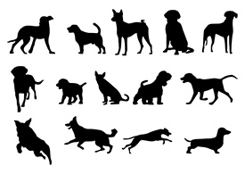 14 Dog Silhouettes Vector